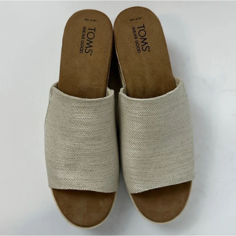 TOMS Diana Mule Wedge Sandals Women's 10W Natural Canvas Espadrille Platform